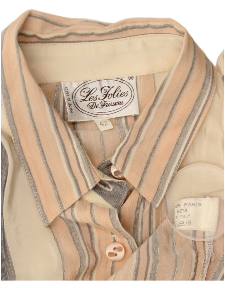 Женская блузка-рубашка оверсайз VINTAGE IT 42, средний бежевый шелковый полосатый цвет