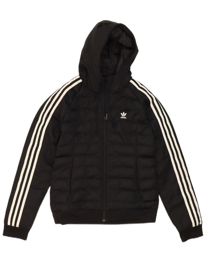 ADIDAS Womens Hooded Padded Jacket UK 10 Small Black Polyester
