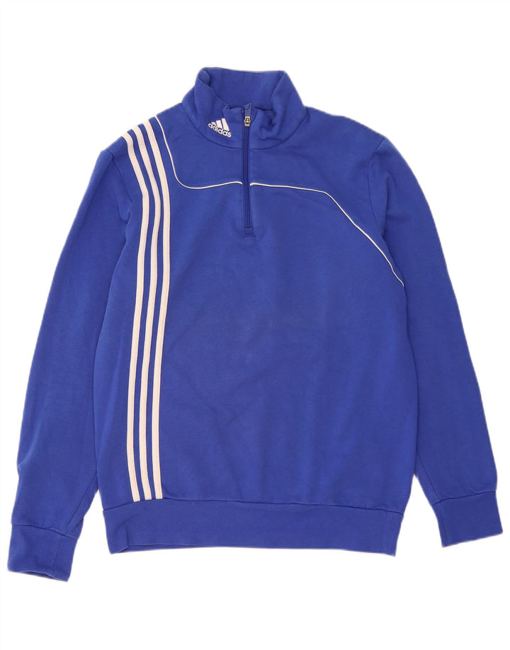 Мужской свитер ADIDAS с воротником на молнии, хлопковый джемпер среднего синего цвета