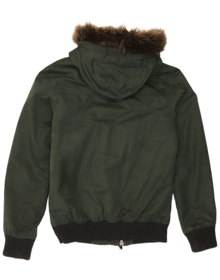 Мужская куртка-бомбер Superdry с капюшоном, Великобритания, 36, маленькая, зеленая, полиэстер с цветными блоками