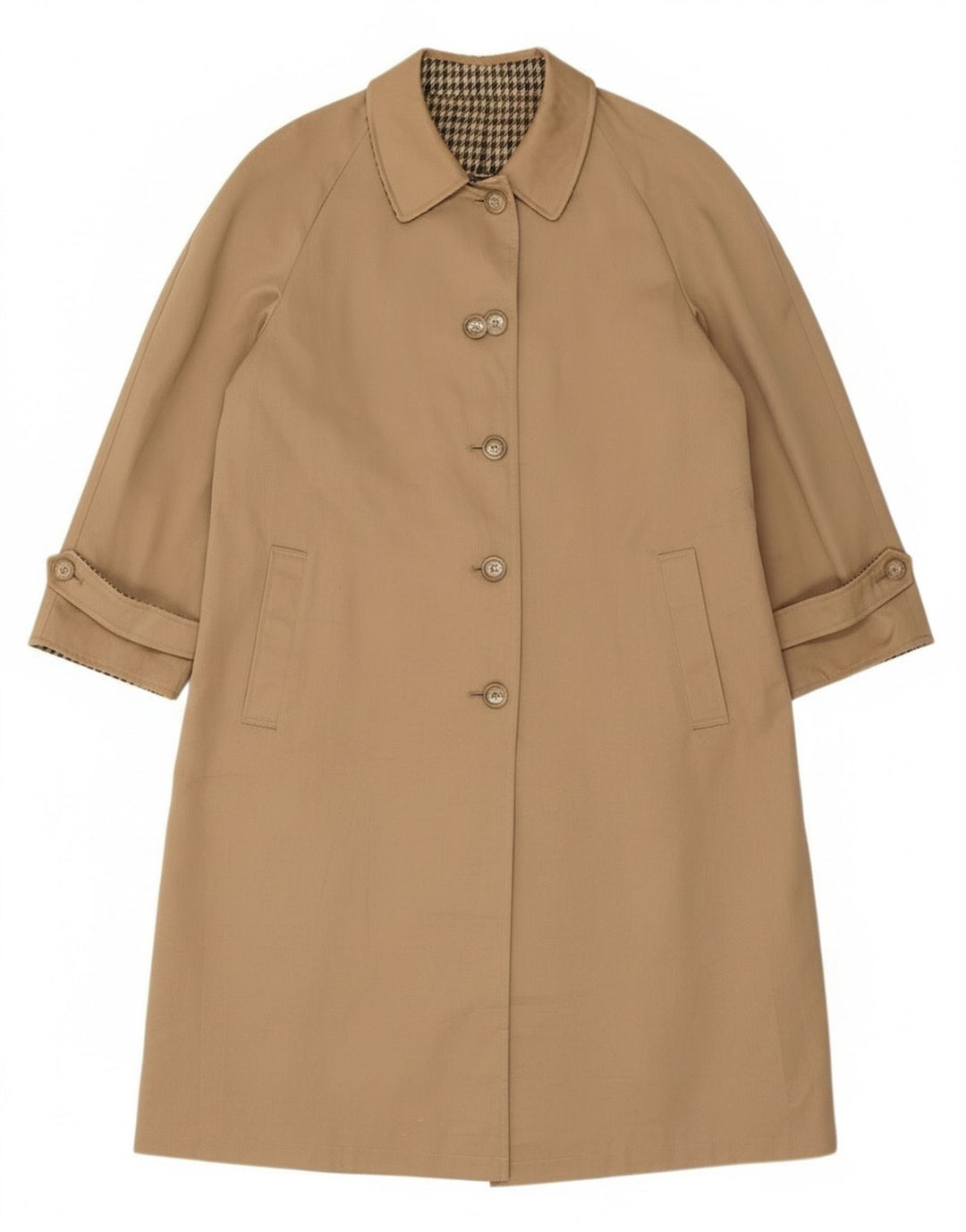 Винтажное женское двустороннее пальто оверсайз IT 47 XL Бежевое с узором «гусиные лапки»