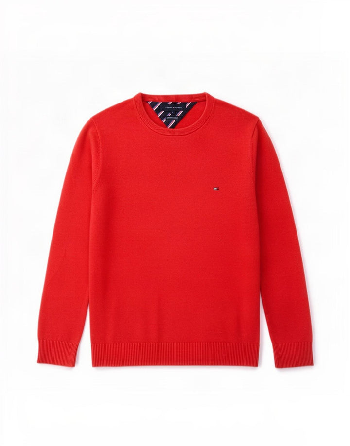 Мужской джемпер с круглым вырезом Tommy Hilfiger, маленький красный хлопковый свитер
