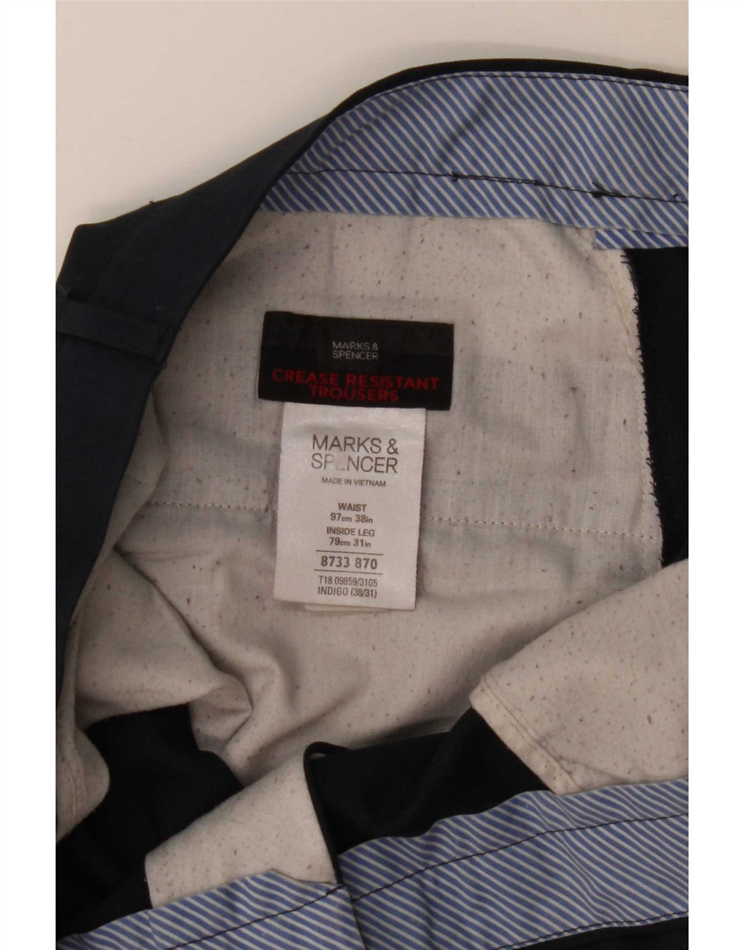 Мужские прямые костюмные брюки Marks & Spencer W38 L31 темно-синие из полиэстера