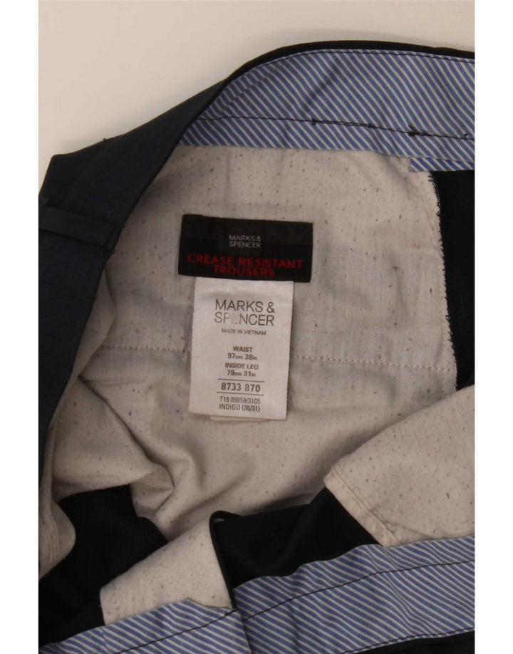 Мужские прямые костюмные брюки Marks & Spencer W38 L31 темно-синие из полиэстера