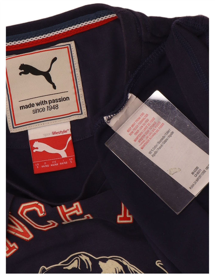 Мужская футболка с рисунком Puma, маленькая, темно-синяя, хлопковая