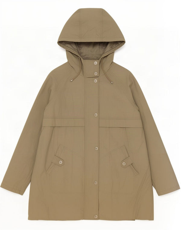 Marks & Spencer Womens Hooded Raincoat UK 14 Medium Khaki Cotton