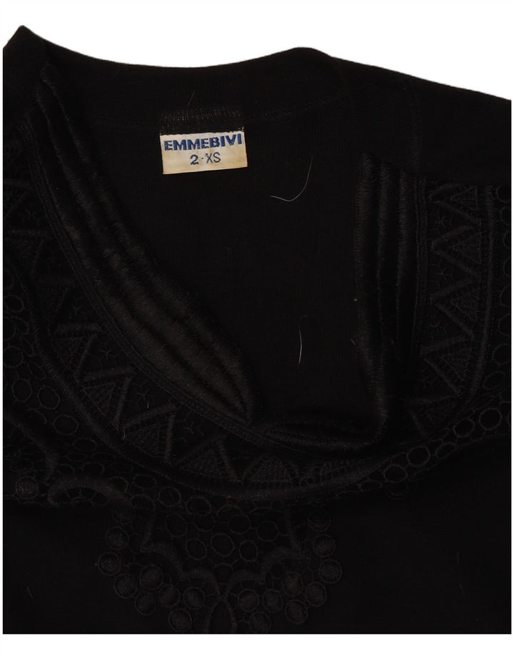 Винтажное женское боди с длинными рукавами UK 2 2XS, черное из натуральной шерсти