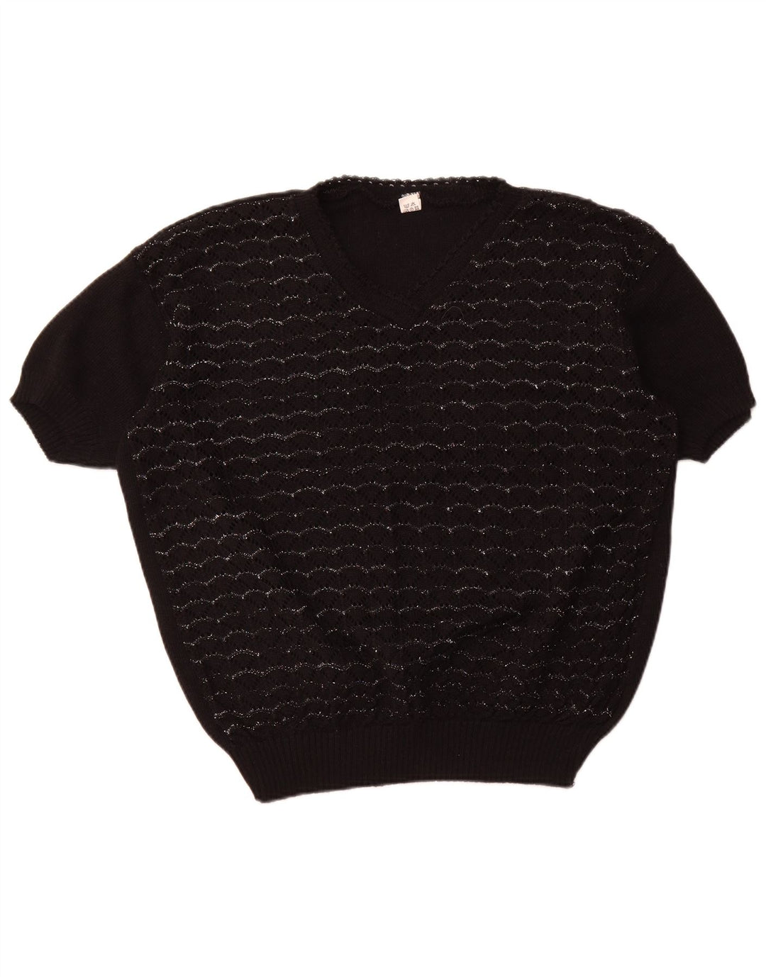 ВИНТАЖНЫЙ женский джемпер с короткими рукавами и v-образным вырезом, Великобритания, 18 XL, в черную полоску