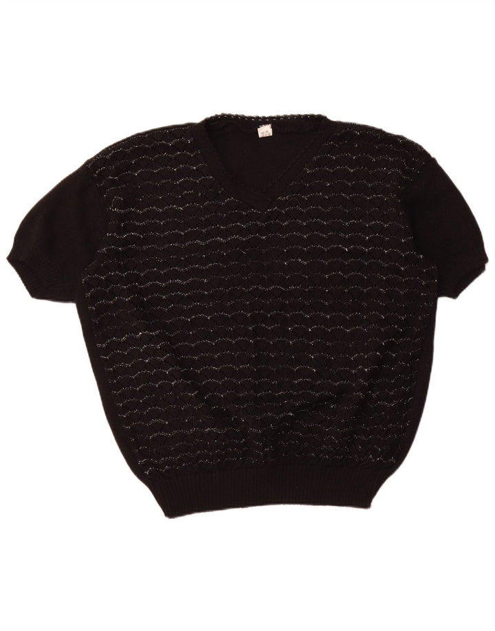 ВИНТАЖНЫЙ женский джемпер с короткими рукавами и v-образным вырезом, Великобритания, 18 XL, в черную полоску
