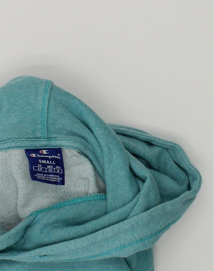 CHAMPION Womens Graphic Hoodie Jumper UK 10 Small Turquoise Cotton | Vintage Champion | Thrift | Second-Hand Champion | Used Clothing | Messina Hembry 