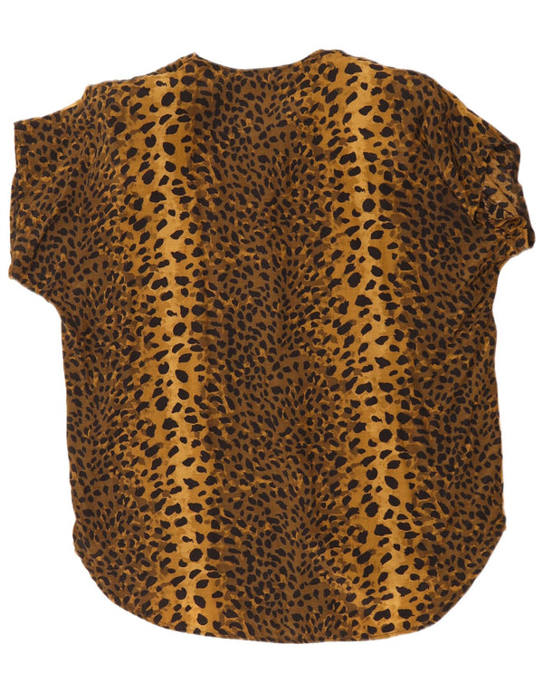 Винтажная женская блузка-рубашка с коротким рукавом, Великобритания, 20, 2XL, коричневая с животным принтом