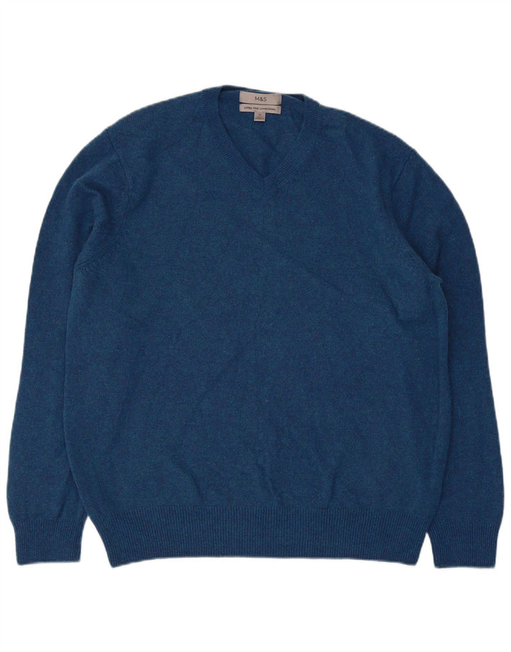 Женский джемпер с v-образным вырезом Marks & Spencer, Великобритания, 18 XL, синий, шерсть