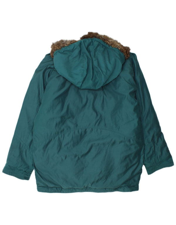 ВИНТАЖНАЯ женская двусторонняя куртка оверсайз с графическим рисунком UK 16, большой бирюзовый цвет