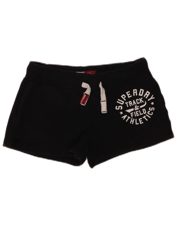 Superdry Womens Graphic Sport Shorts UK 8 Small Black Cotton