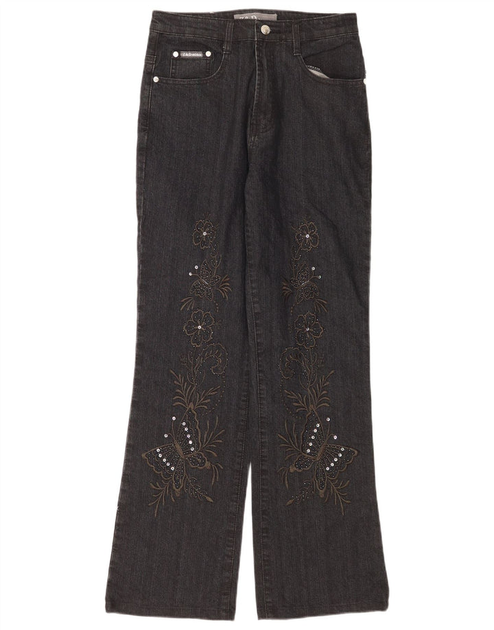 Винтажные женские джинсы Bootcut IT 42 Medium W28 L30 Серый хлопок с цветочным принтом