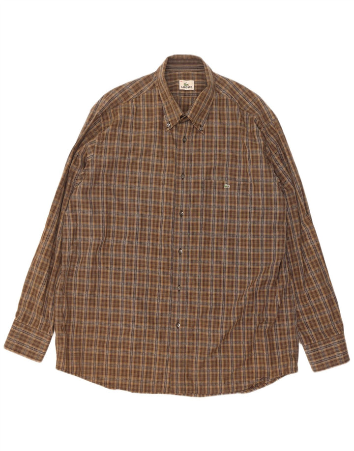 Мужская рубашка Lacoste, размер 45 XL, коричневая клетка, хлопок
