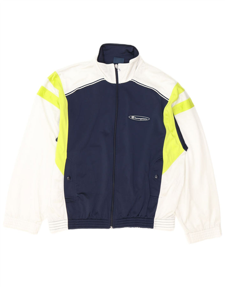 CHAMPION Mens Tracksuit Top Jacket Medium Navy Blue Colourblock Polyester
