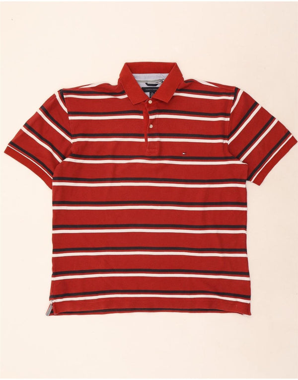 Мужская рубашка-поло Tommy Hilfiger XL, хлопок в красную полоску