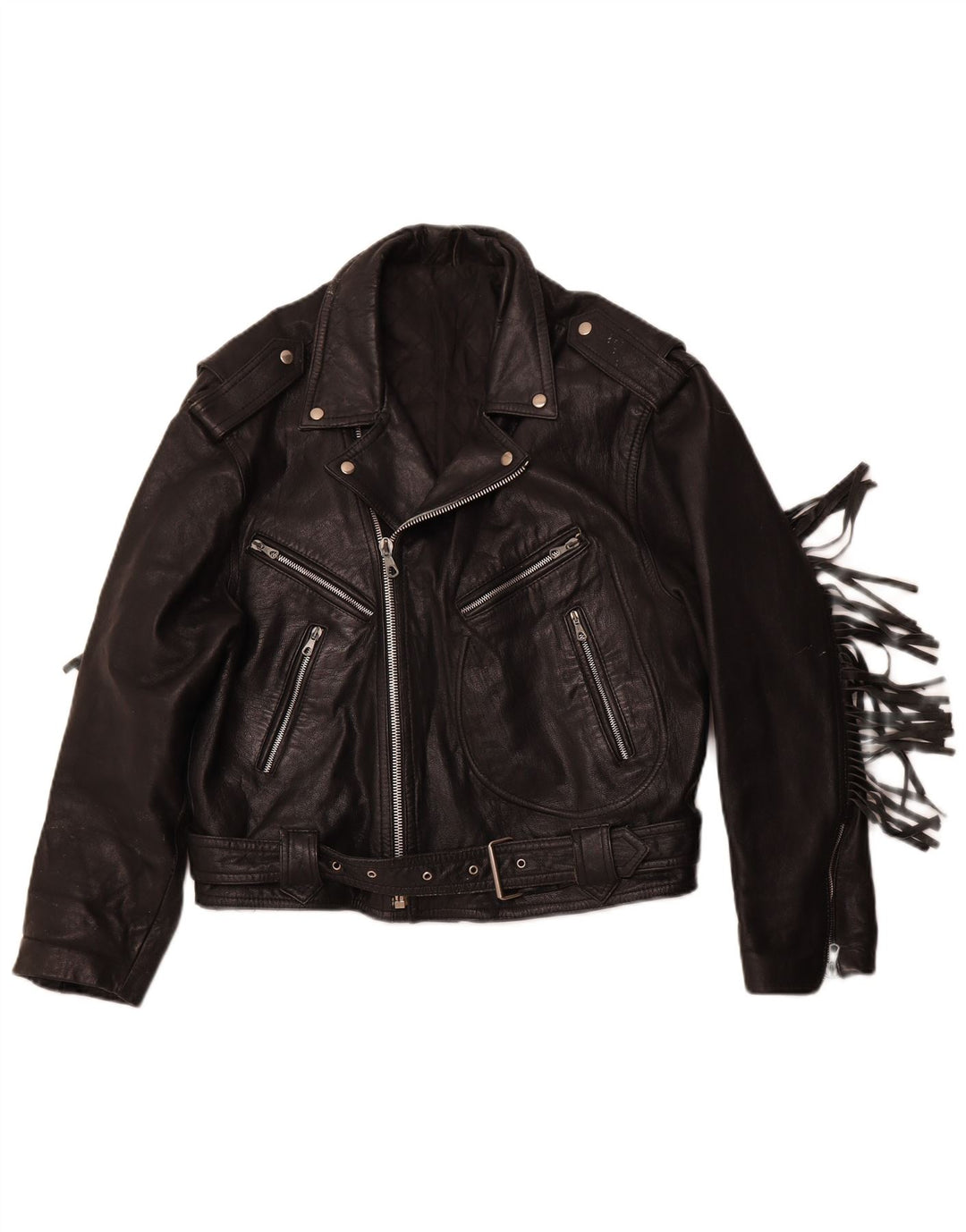 Женская кожаная косуха VINTAGE UK 14, кожа среднего размера, черная