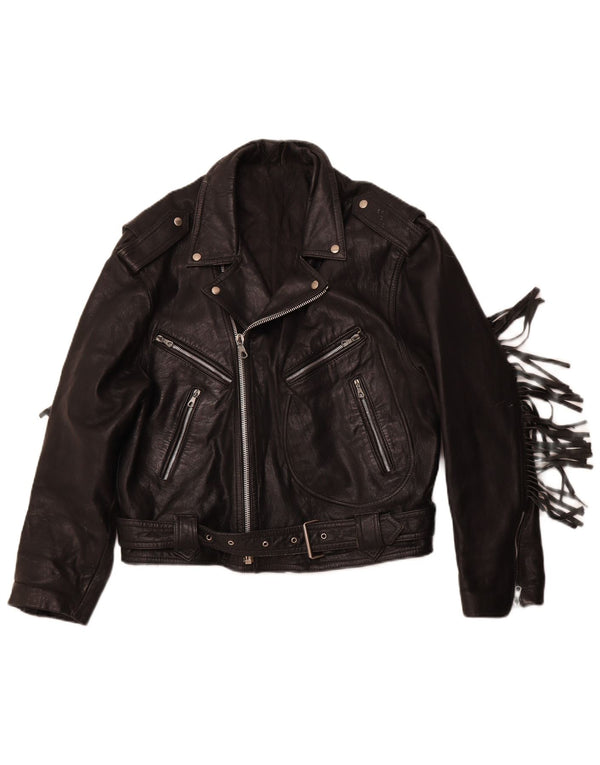 Женская кожаная косуха VINTAGE UK 14, кожа среднего размера, черная