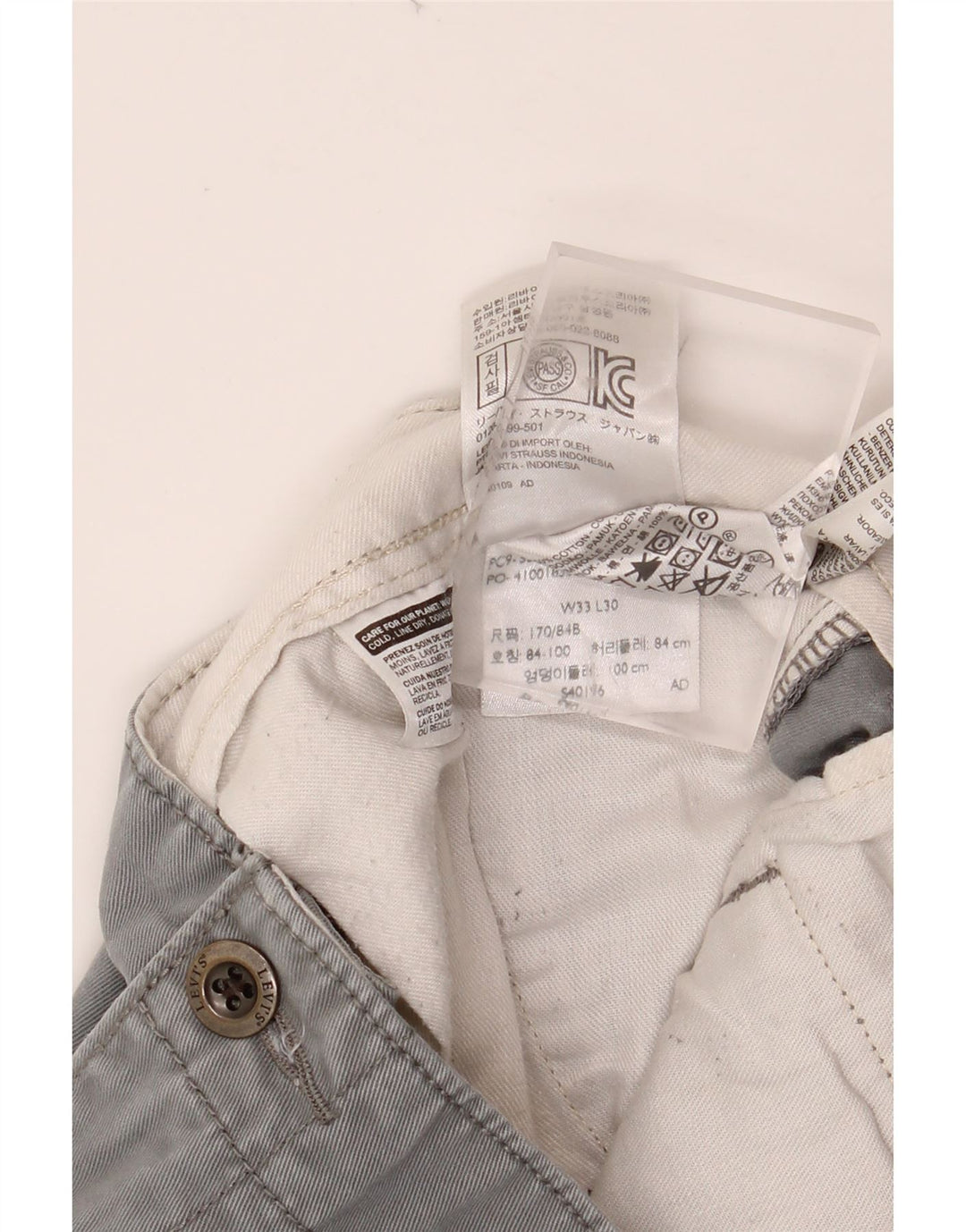 Мужские прямые брюки-чиносы LEVI'S W33 L30 серые, хлопок