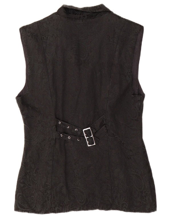 Винтажный женский жилет UK 12, средний черный из вискозы с пейсли