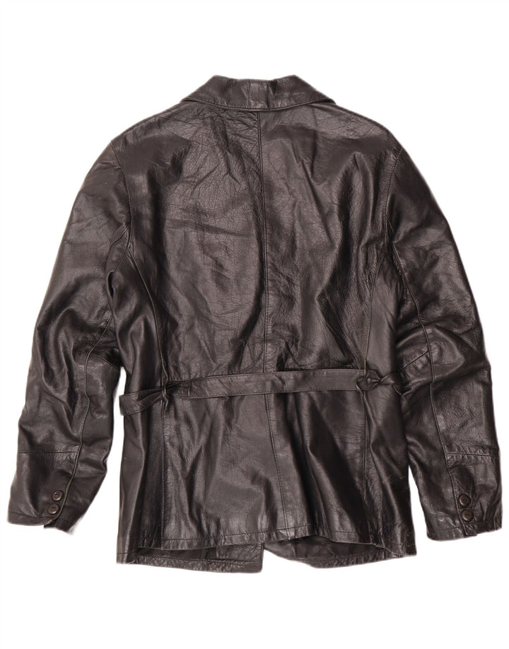 VINTAGE Womens Leather Jacket UK 14 Medium Black Leather