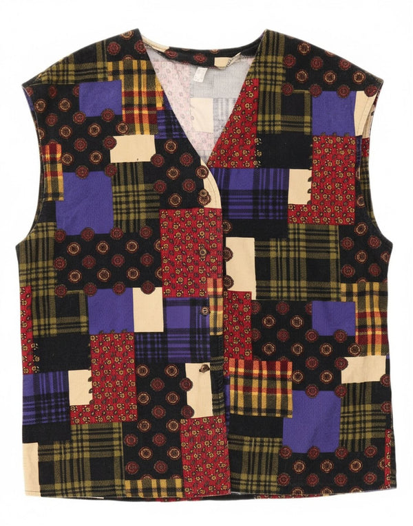 Винтажный женский вельветовый жилет UK 12, средний разноцветный лоскутный жилет
