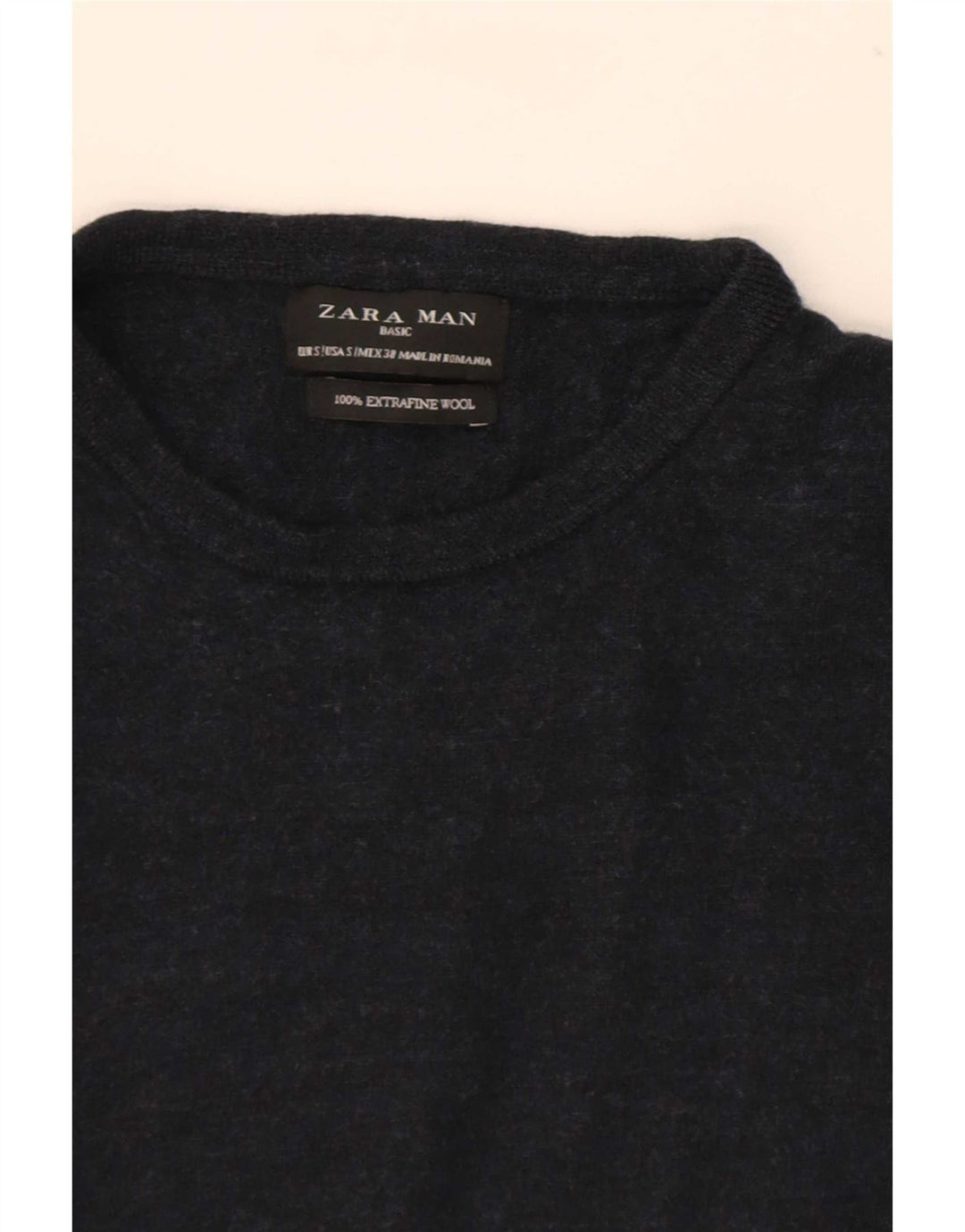 Мужской джемпер с круглым вырезом Zara, маленький темно-синий шерстяной свитер
