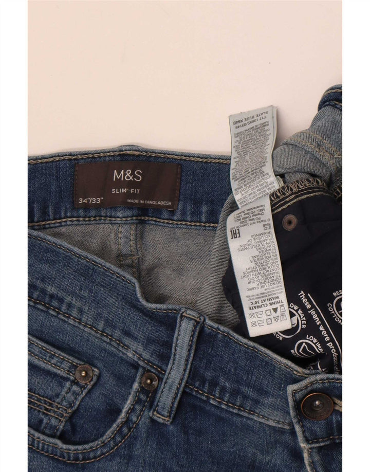 Мужские узкие джинсы Marks & Spencer W34 L33 синие, хлопок