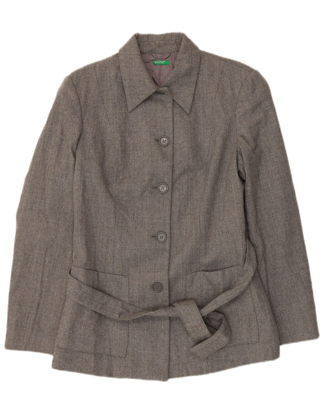 Женский пиджак на 5 пуговицах Benetton IT 44, средний серый из натуральной шерсти