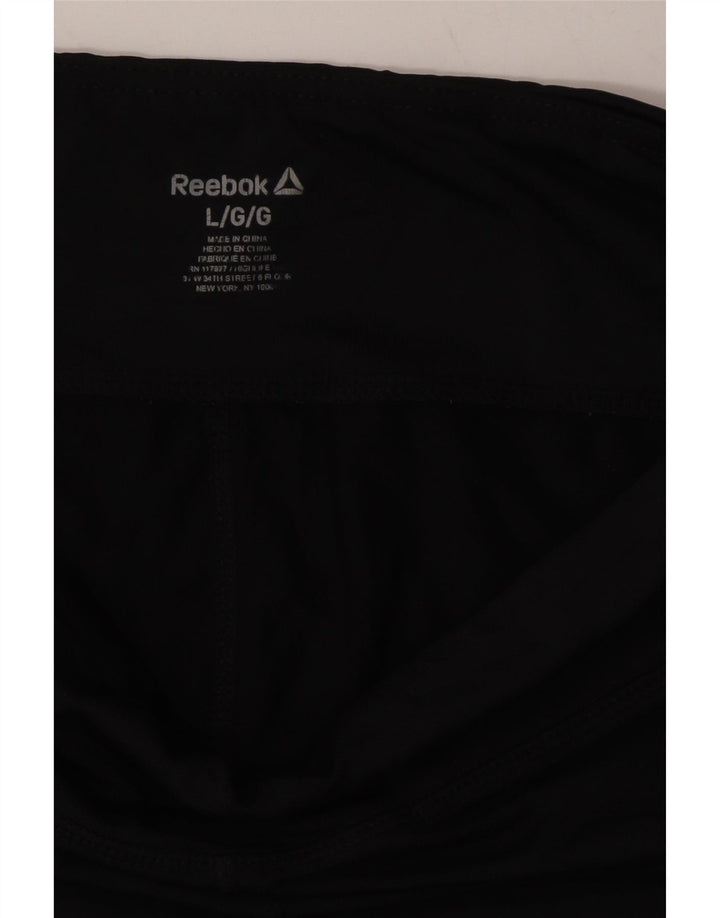 REEBOK Womens Capri Graphic Leggings UK 14 Large  Black Vintage Reebok and Second-Hand Reebok from Messina Hembry 