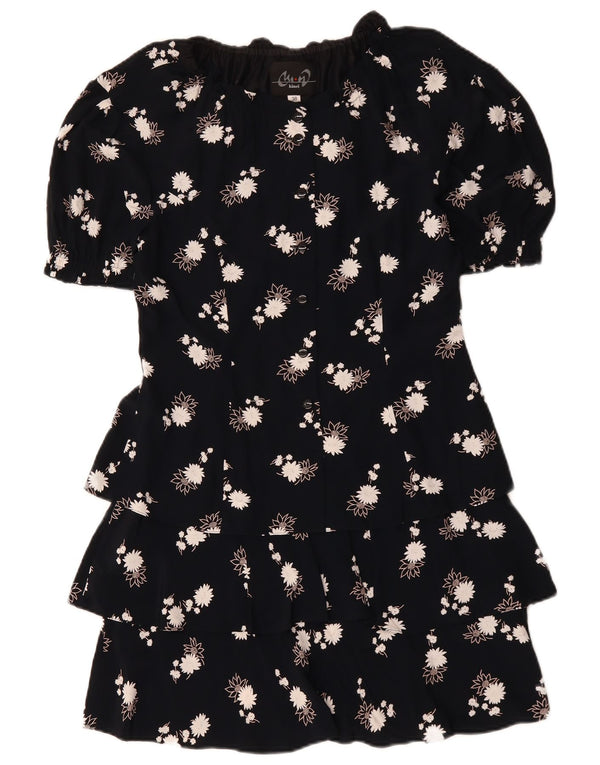 ВИНТАЖНОЕ женское платье с баской EU 38, средний темно-синий цветочный вискоза