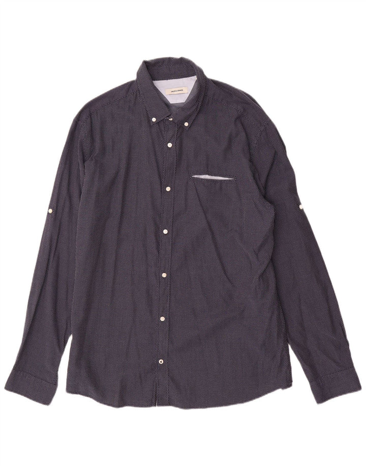 Мужская рубашка Jack & Jones 2XL, темно-синяя, хлопок с геометрическим рисунком