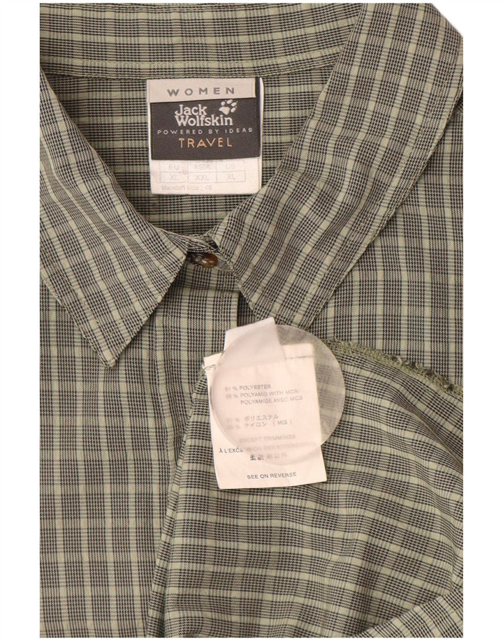 JACK WOLFSKIN Женская рубашка с коротким рукавом UK 18 XL Хаки в клетку Полиэстер