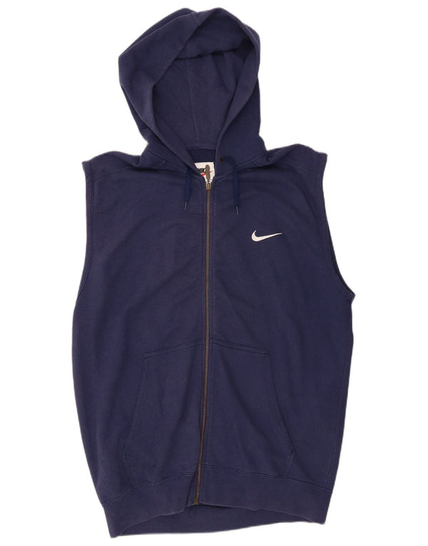 Мужской свитер без рукавов с капюшоном на молнии Nike среднего размера, темно-синий, хлопковый, спортивный