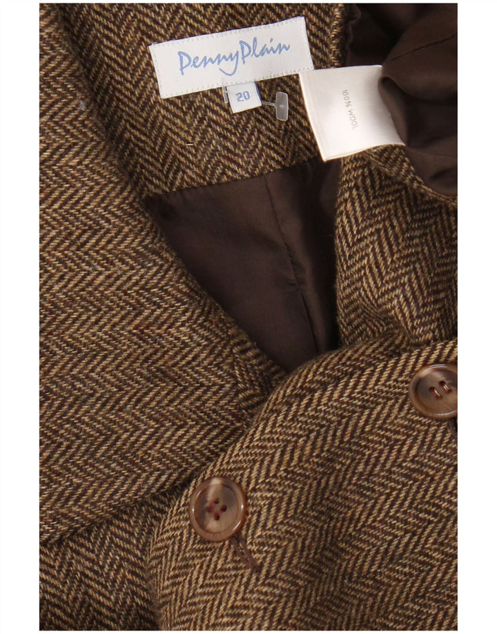 Женский однотонный пиджак Penny на 4 пуговицах, Великобритания 20 2XL, коричневый шерстяной узор с узором «елочка»