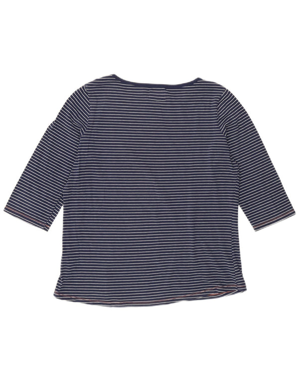 Fat Face Womens Graphic Top 3/4 Sleeve UK 14 Large Navy Blue Striped Cotton