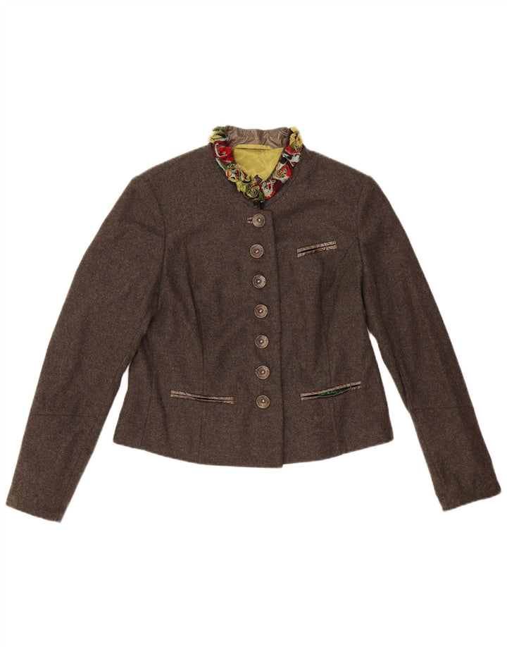 Винтажный женский пиджак на 7 пуговицах EU 42, большой коричневый цвет из натуральной шерсти