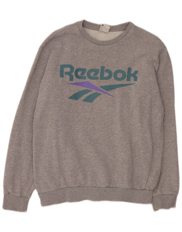 Reebok Мужской свитшот с рисунком, хлопковый джемпер среднего серого цвета