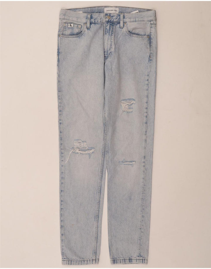 Мужские потертые узкие джинсы Calvin Klein W30 L33, синий хлопок
