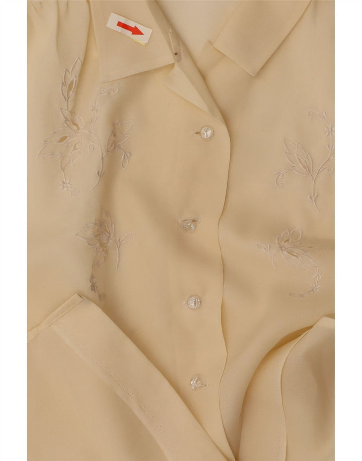 VINTAGE Женская блузка-рубашка с коротким рукавом UK 14 Средний желтый с цветочным принтом