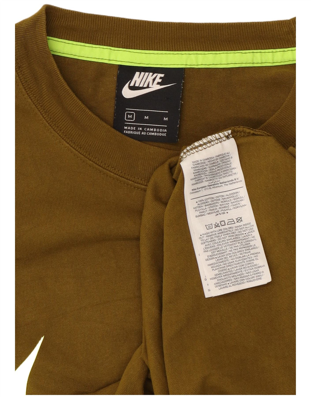 NIKE Mens Swoosh Graphic T-Shirt Top Medium Khaki Cotton