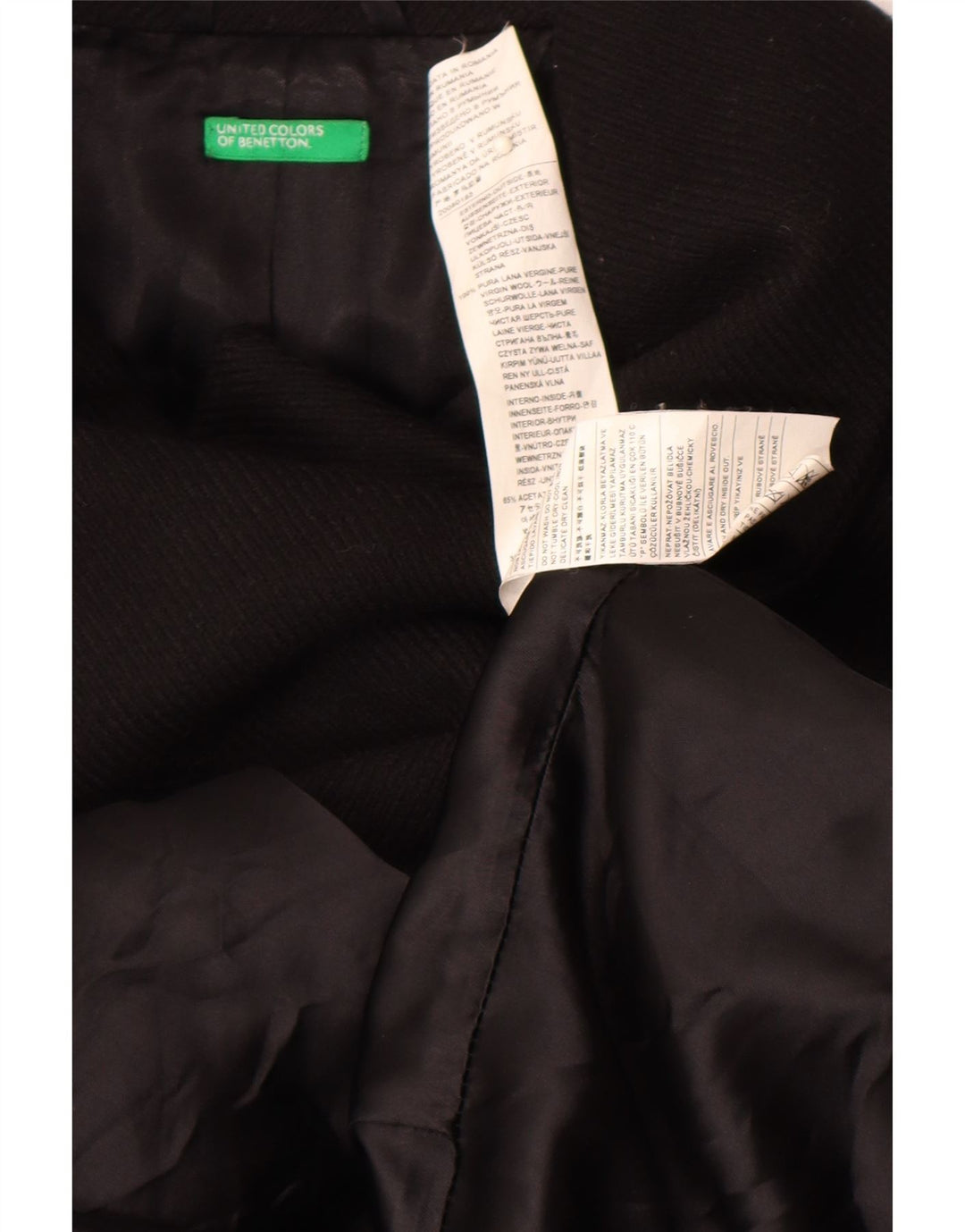Женское двубортное пальто Benetton IT 44 Medium Black из натуральной шерсти