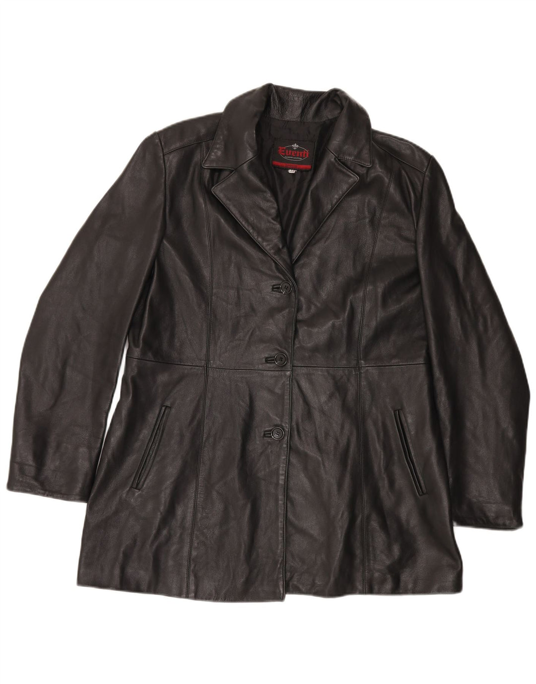 ВИНТАЖНОЕ женское кожаное пальто IT 48 XL Черное Ацетат