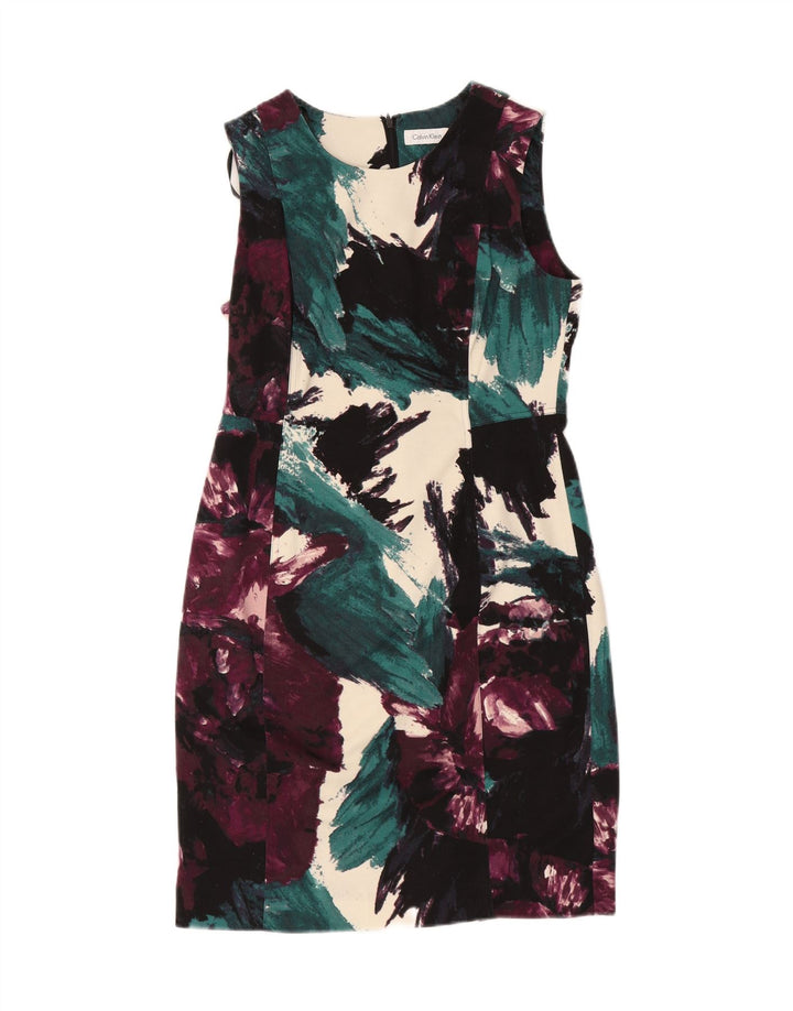 CALVIN KLEIN Womens Abstract Pattern Sheath Dress UK 12 Medium Burgundy Vintage Calvin Klein and Second-Hand Calvin Klein from Messina Hembry 