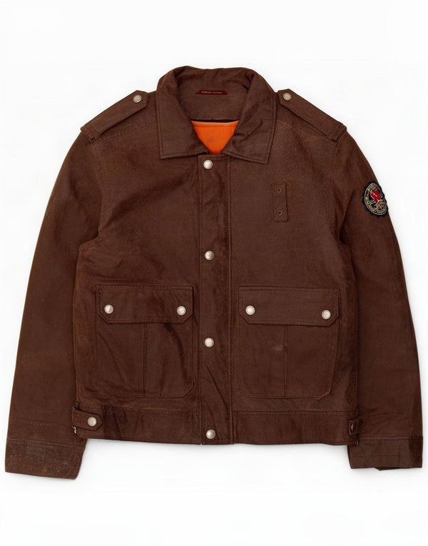 Винтажная мужская замшевая куртка в стиле милитари UK 36, маленькая коричневая кожа