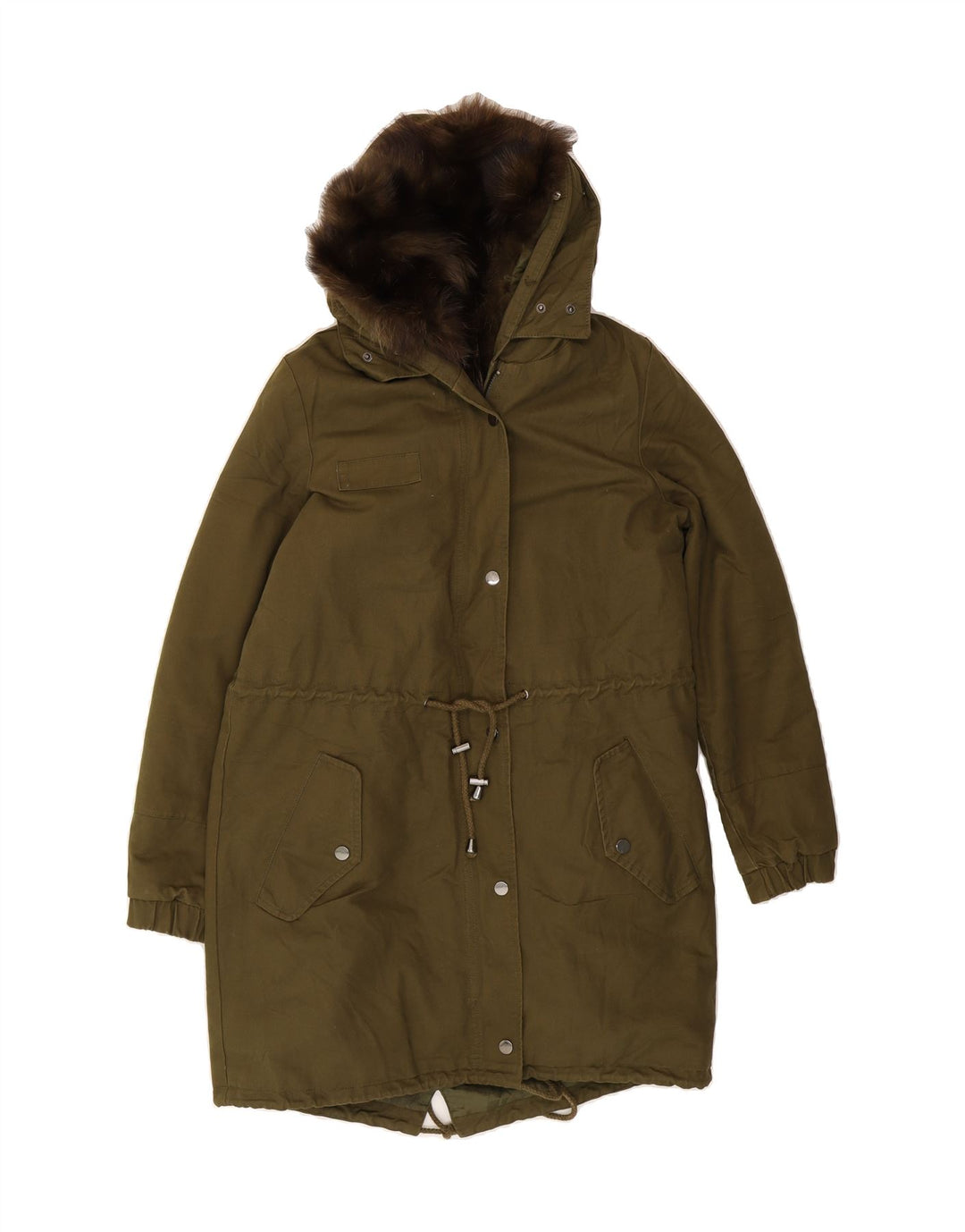 VINTAGE Womens Hooded Parka Jacket EU 38 Medium Khaki Cotton Vintage Vintage and Second-Hand Vintage from Messina Hembry 