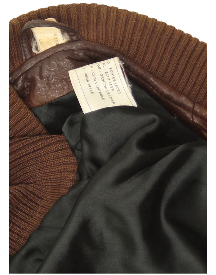 Винтажная мужская кожаная куртка свободного покроя EU 48, кожа среднего коричневого цвета