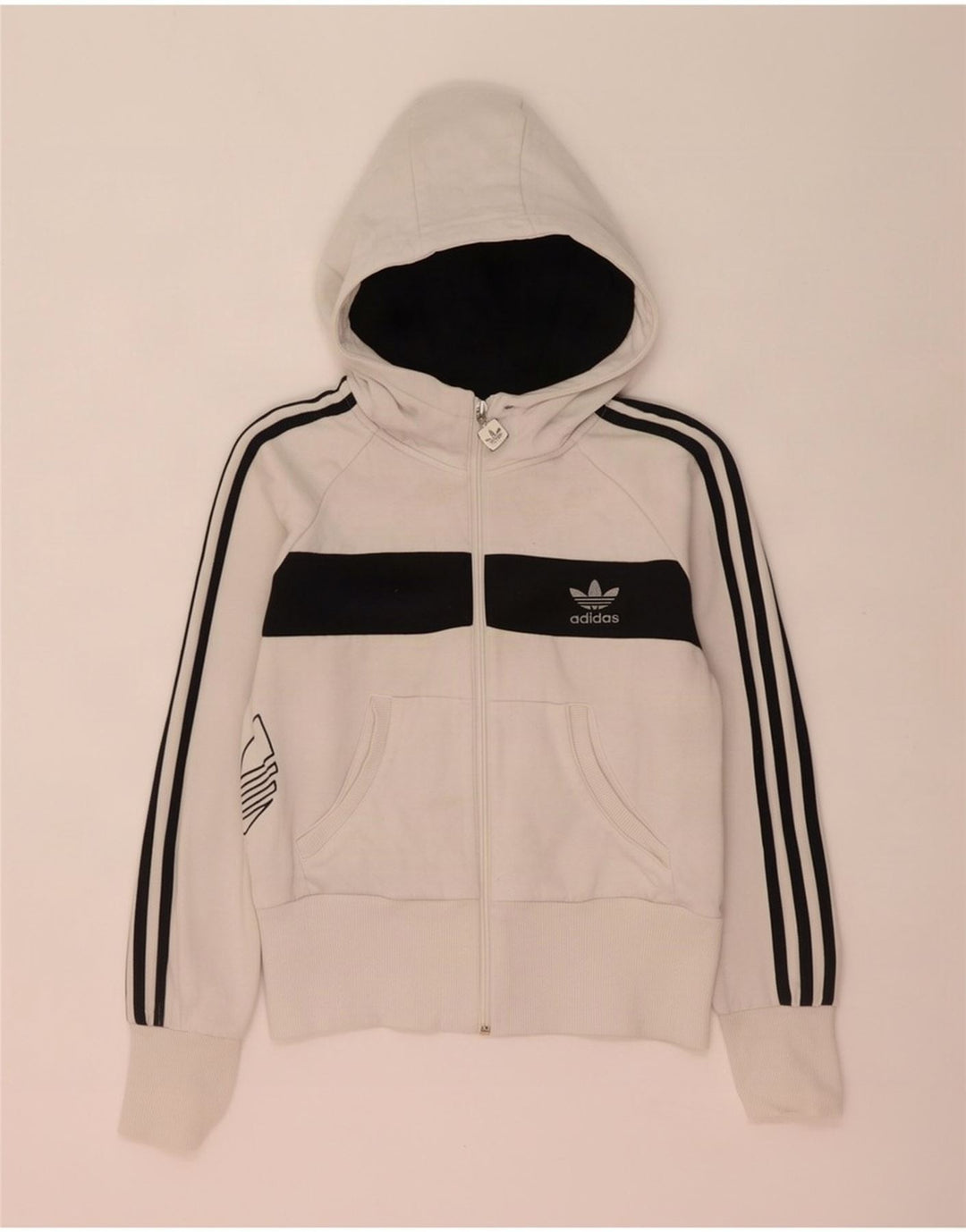 Женский свитер с капюшоном Adidas на молнии с графическим рисунком IT 44, средний белый цвет с цветными блоками